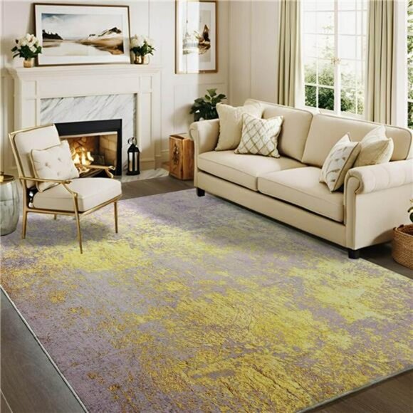 Modern Abstract Area Rug 3x5 Pink Washable Water Resistant Low Pile Indoor - Picture 5 of 7